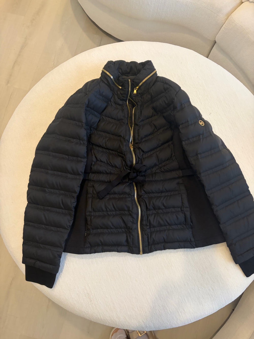 Michael Kors Black Quilted Packable Puffer with Gold Hardware